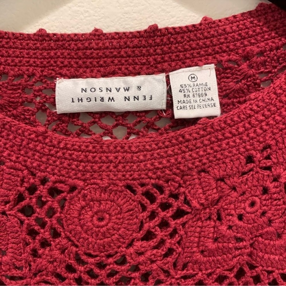 Vintage Y2K 90s Bohemian Burgundy Wine Crochet Tunic Sweater - Picture 13 of 14